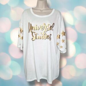 Universal Studios Women’s White and Gold Stars Keyhole Back Tee Shirt Top Size M